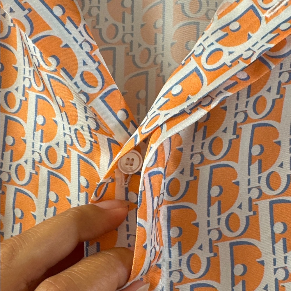 Dior Orange White Monogram Short Sleeve Button-Down Shirt - Picture 6 of 12